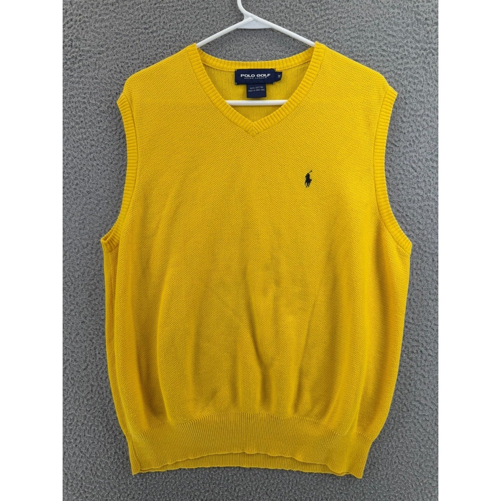 Vintage‎ 90s Polo Golf Ralph Lauren Yellow Cotton Knit V-Neck Vest M HK READ
